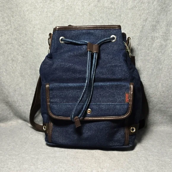 Espirit Y2K Small Dark Wash Denim Coverrable Backpack Denim Vintage Backpack – Multi-Pocket Convertible Tote for  main image 3